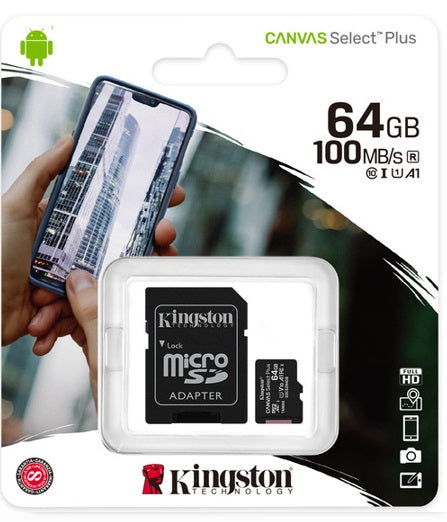 MEMORIA MICROSD KINGSTON CANVAS SELCT PLUS 64GB R.100MB/S CL10 UHS-I U1 V10 A1 - MEMORIA MICROSD KINGSTON CANVAS SELCT PLUS 64GB R.100MB/S CL10 UHS-I U1 V10 A1 -